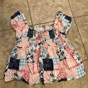 No Boundaries Women's Patchwork Blouse - Red, Blue, White